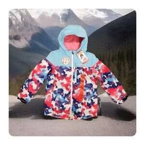 HURLEY GIRLS SZ10-12 Snow Jacket Pink Blue Water Resistant Parka Coat Winter SKI